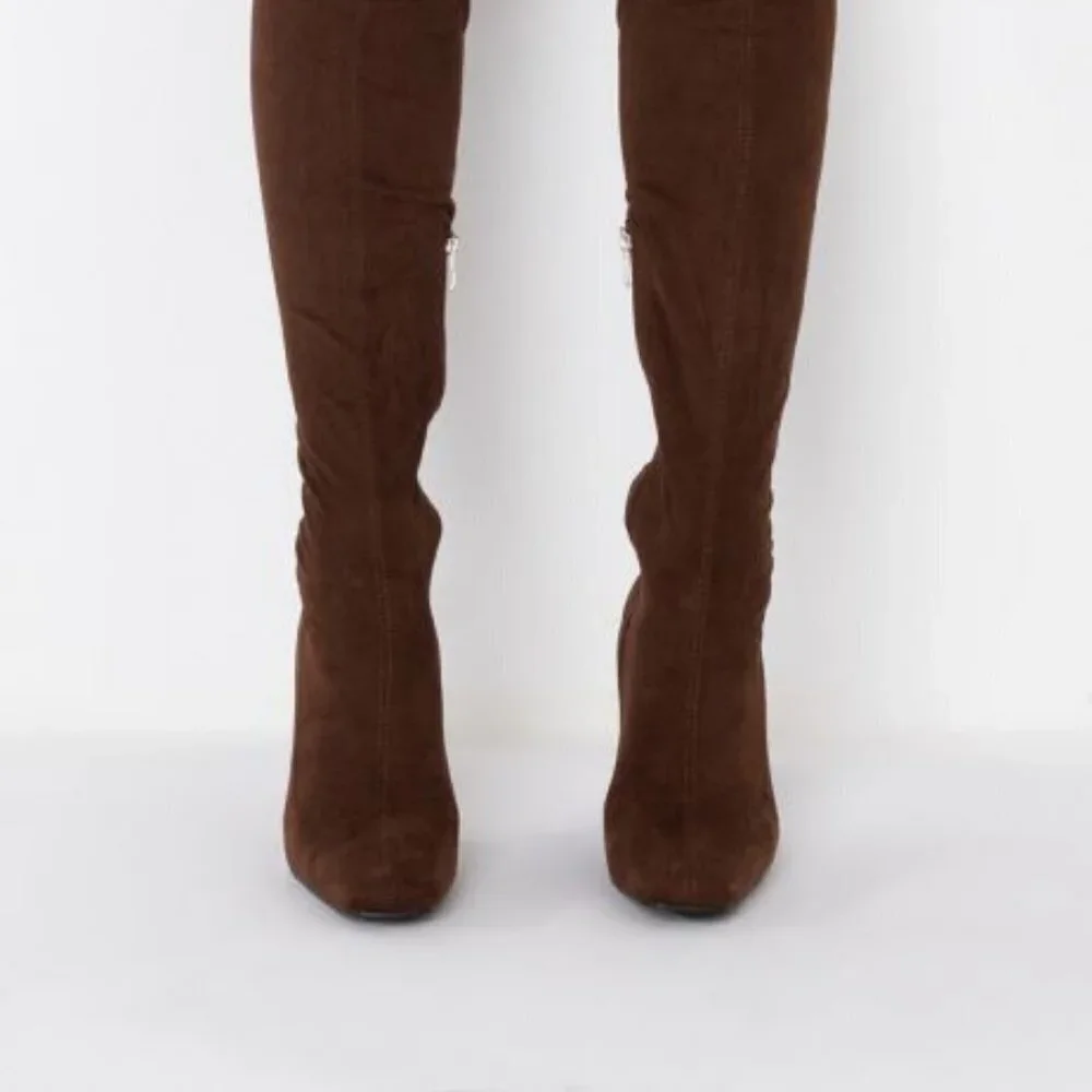 AZALEA WANG ALL ABOUT THE CASH STILETTO BOOT IN BROWN ( BRAND NEW !!!!!!!! )